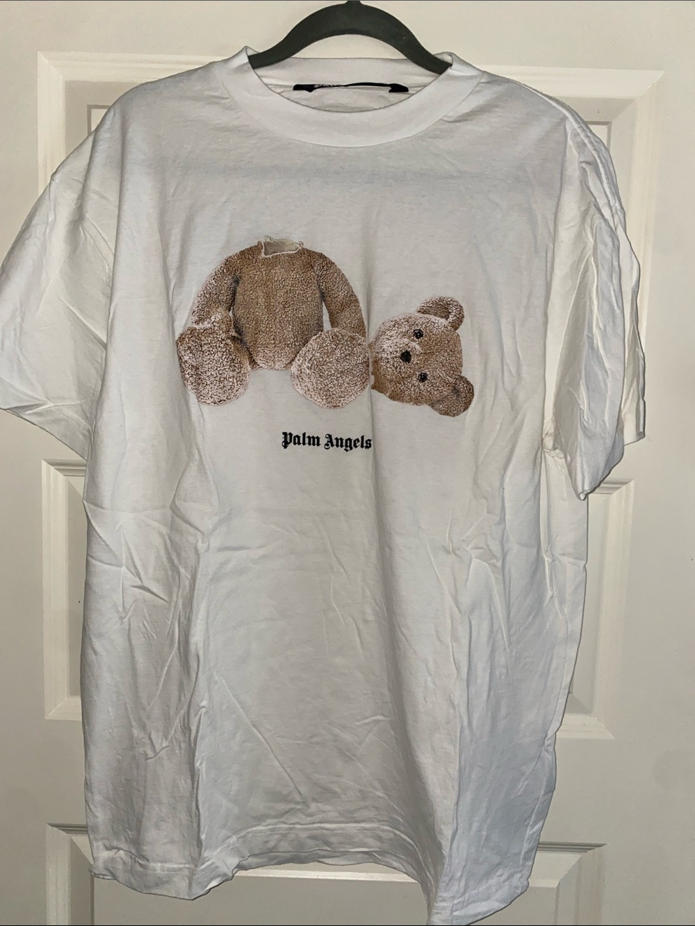Palm Angels White Tee with Brown Bear Graphic